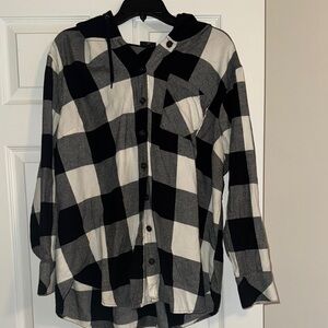 Plaid Black and White Button-Up Shirt
